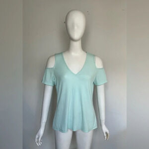 NU Denmark Women's Light Blue Short Sleeve Cold Shoulder Blouse Top M NWT